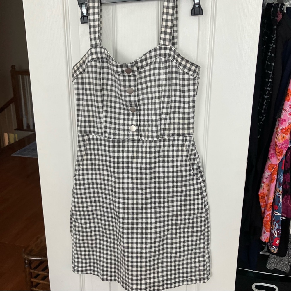 No Boundaries Gingham Jumper Button Mini Dress
